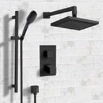 Remer SFR55 Matte Black Thermostatic Shower System with 8 Inch Rain Shower Head and Hand Shower
